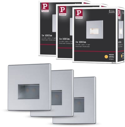 Paulmann Edge LED Wandinbouwlampen Set van 3 – Chroom Mat – 2700K Warmwit – 1,2W – 3×50 lm – 230V – Wand- & Trapverlichting