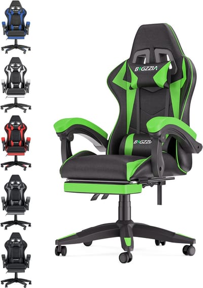 Bigzzia Gaming stoel - Ergonomisch PU leer - In hoogte verstelbare bureaustoel - met lendensteun en hoofdsteun - 155° verstelbare rugleuning - Gaming stoel volwassenen kinderen