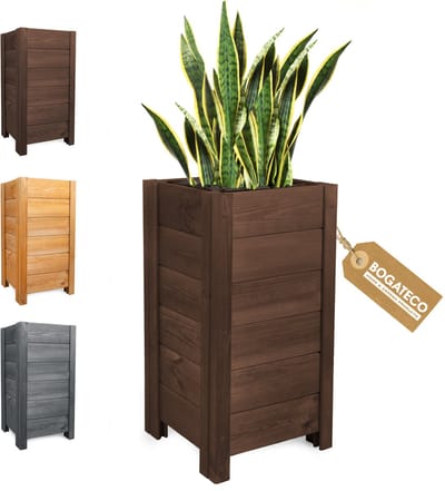 BOGATECO Houten Plantenbak - Inclusief Agro-Textiel - Weerbestendig & Geïmpregneerd - Bloembak voor Tuin & Balkon - Diverse Maten & Kleuren | 39 x 39 x 79cm | Donkerbruin
