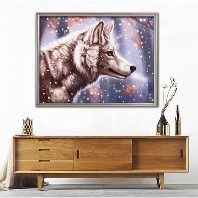 Peinture diamant loup 5D à faire soi-même, broderie complète de diamants carrés, animaux d'hiver, point de croix, décoration murale de neige Full Square 20X30CM