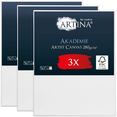 Artina Akademie – Set van 3 Schilderdoeken Canvas 40x50 cm – Spieraam van FSC® Hout – Wit Canvas 100% Katoen – 280 g/m