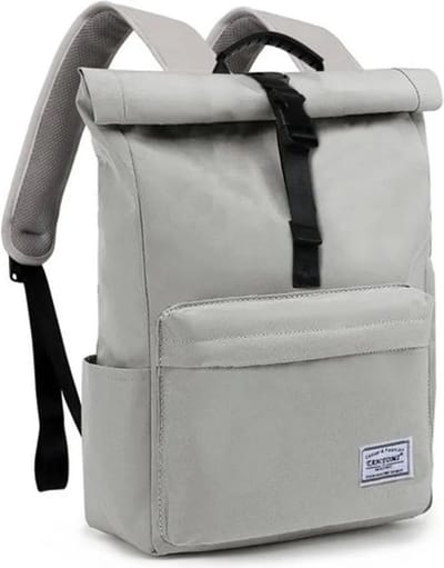 TAN.TOMI Rugzak, Rolltop Laptoptas, 25 tot 40 L-Spatwaterdicht-met Laptopvak Tot 15,6 Inch - Lichtgrijs