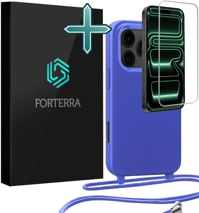 Hoesje Geschikt voor iPhone 17 Pro Case Siliconen Hoes Met Koord Met Screenprotector - Hoes Geschikt voor iPhone 17 Pro Met Telefoonkoord Hoesje Backcover - Felblauw