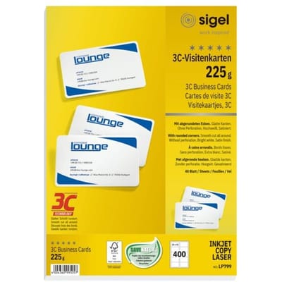 Sigel - visitekaartjes - wit - 85x55 mm - 225 gram - 400 stuks - met afgeronde hoeken - SI-LP799