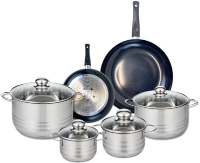 Set van 2 Kookpannen 20 en 28 cm en 5 braadpannen 12, 14, 16, 20 en 24 cm Elo Prima Brillant
