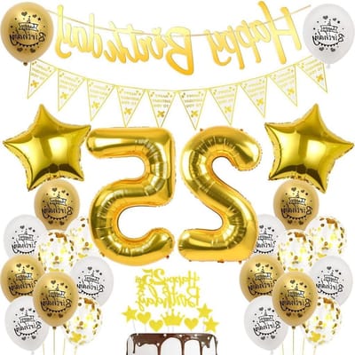 Gouden Ballonnen voor 25e Verjaardag, Feestdecoratie voor Mannen en Vrouwen, 25 Jaar Jubileum Versiering