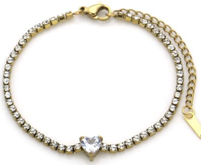 Armband voor Vrouwen - Goud – Hartvormige Steen – Verstelbaar – Strass – valentijn – cadeau