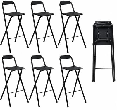 Alora Inklapbare Barkruk - Per 6 - Barkrukken Met Rugleuning - Opvouwbare Barkrukken Set Van 6 - Opklapbaar - Zwart - Outdoor - Barstoel - Klapstoel - Inklapbaar - Met Voetsteun - Camping - Barkruk Buiten