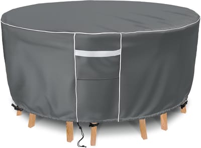 Famanu – Waterdichte tuinmeubelhoes rond - heavy duty 600D Oxford stof - geschikt voor ronde tuintafel met 6 stoelen - weerbestendige beschermhoes voor alle seizoenen - 84 inch diameter x 28 inch