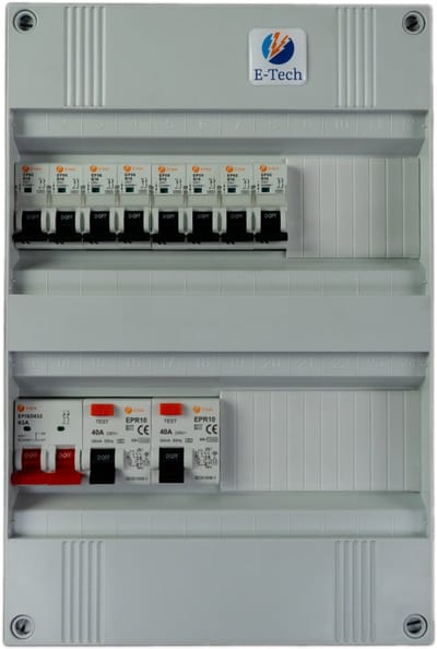 E-TECH Groepenkast 1 Fase – 8 Groepen B16 – 2 Aardlekschakelaars – 63A Hoofdschakelaar – Voorbedraad
