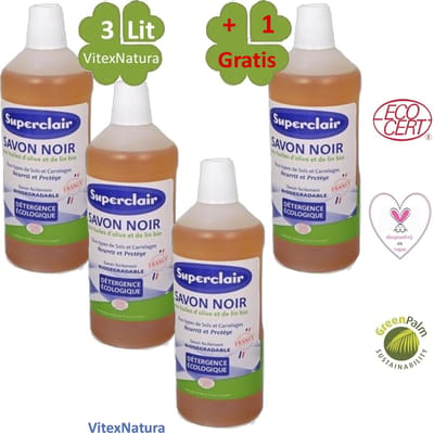 Savon Noir Traditionele Vloeibare Marseille zwarte huishoud zeep 3x1 Liter plus 1 GRATIS. Multifunctioneel schoonmaakmiddel. Biologisch afbreekbaar