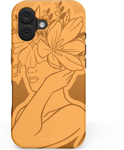 Casetastic hoesje geschikt voor Apple iPhone 16 - MagSafe - Dubbellaagse bescherming - Botanische Elegantie - Fashion Case - Goud Bruin Terracotta