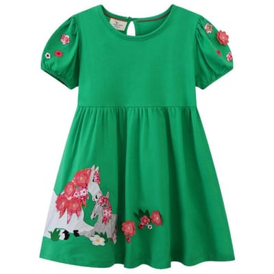 Nouvelles jupes d'été pour enfants, robes pour filles, robes de princesse brodées de dessins animés pour filles de style européen et américain 130CM green