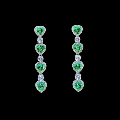 Victoria Valenza 925 Sterling Zilveren Lange Hart Oorbellen met Groene Zirkonia Stenen - Oorhangers - 925 sterling zilver - Zilverkleurig - Hart oorbellen - Zirkonia