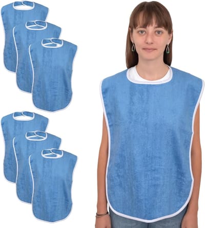 Daity 6-pack Premium Slabbetjes voor Volwassenen - Slabbetjes voor Volwassenen - Unisex; Eetdoeken voor Senioren en Gehandicapten - Verstelbaar - Handdoek Slabbetje als Kledingbeschermer - Machinewasbaar - Blauw