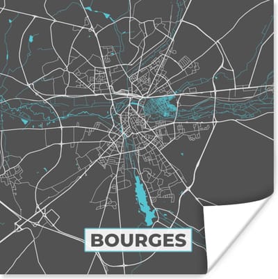 Poster Bourges - Frankrijk - Stadskaart - Kaart - Plattegrond - 100x100 cm XXL