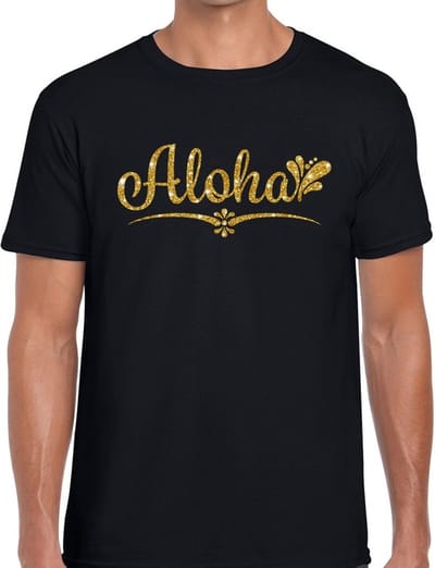 Aloha gouden glitter hawaii t-shirt zwart heren - heren shirt Aloha S