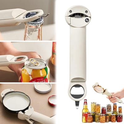 Multifunctionele Uitschuifbare Flesopener - Verstelbare Potopener & Dekselgrijper - Flessen- & Pottenopener voor Zwakke Handen, Senioren, Artritis - Wit - 1 Stuk