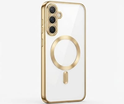 Transparant goudkleurig telefoon hoesje met metallic randen – geschikt voor Samsung A54 MagSafe – luxe backcover met MagSafe ring en camera bescherming