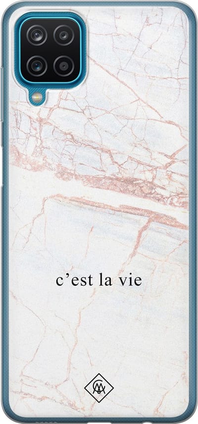 Casimoda® hoesje - Geschikt voor Samsung A12 - C'est La Vie - Backcover - Siliconen/TPU - Bruin/beige