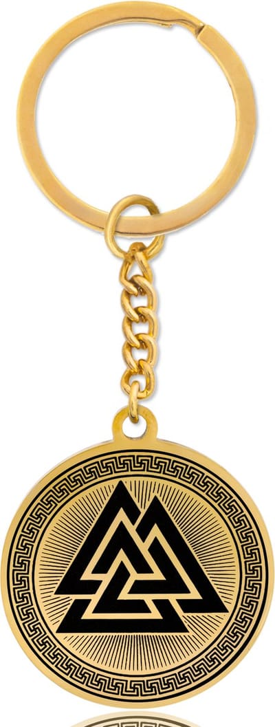 Valknut Sleutelhanger Goudkleurig - Spirituele Talisman - Roestvrij Staal / Stainless Steel - Germaans Symbool - Pax Amare