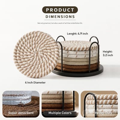 Deze set van 8 multifunctionele onderzetters van 10 cm is perfect voor drankjes en koffietafels. Ze beschermen het tafelblad tegen warme en koude dranken, zijn antislip en gemakkelijk schoon te maken, waardoor ze ideaal zijn voor koffie.