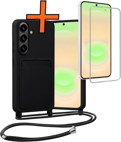 Hoesje Geschikt voor Samsung A37 Hoes Met Telefoonketting Met Screenprotector - Backcover Geschikt voor Samsung Galaxy A37 Case Met Koord - Zwart