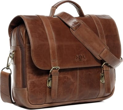 Grote Leren Laptoptas Heren XL - Aktetas Voor 15,4 Inch Laptop - Vintage Bruine Universitasttas
