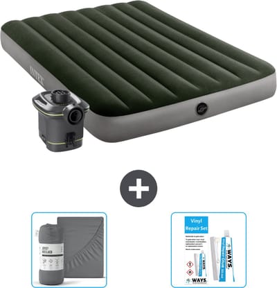Intex Luchtbed - Twijfelaar - 137 x 191 x 25 cm - Groen - Inclusief pomp - Hoeslaken en Reparatieset