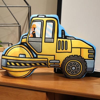 Cartoon Bouwvoertuig Bulldozer Vrachtwagen Graafmachine Pluche Speelgoed Gevulde Pop Knuffelkussens Stoelkussen Kinderen Jongens Cadeaus 40cm yellow