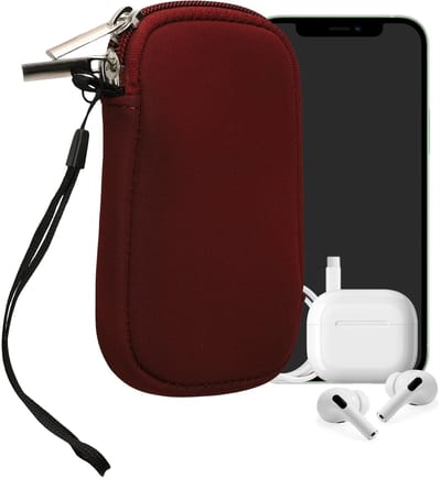 kwmobile telefoontasje universeel geschikt voor XS - 3,5/4" smartphones - 12,5 x 6,5 cm - Hoesje met rits en polslusje -In bordeauxrood -