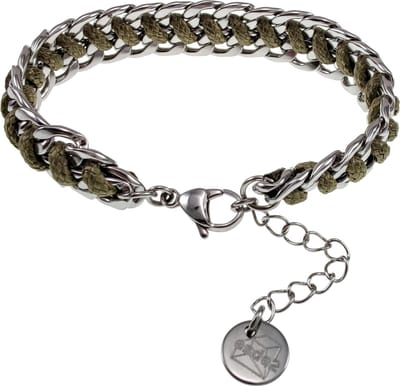 17cm tot 20cm Armband Dames - Kaki Armband - Gepolijst RVS - Cubaanse Schakelsarmband met Kaki Koord - Verstelbaar