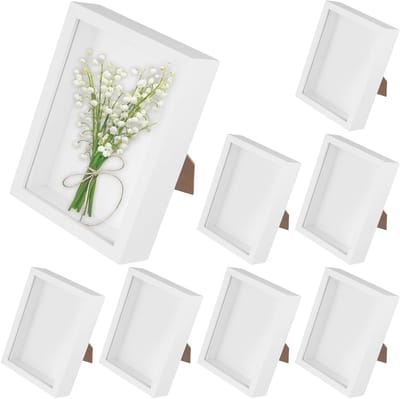 8 Stuks Houten Schaduwdoos Frame, 17 x 12 x 3 cm Witte Display Case voor Gedroogde Bloemen, Herinneringen en Medailles