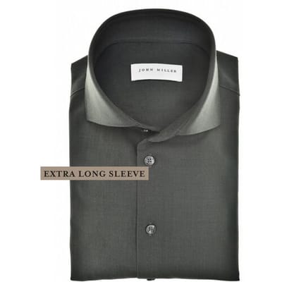 John Miller Overhemd Extra Long Sleeve Wide-Spread Solid Color Wool Blend Mouwlengte 7 Donker Groen / male