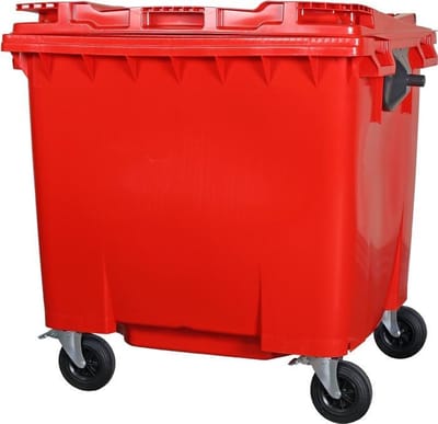 4-wiel afvalcontainer - 1100 liter - vlak deksel - rood