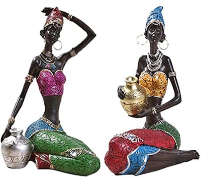 Afrikaanse Sculptuur Vrouwen Beelden Set van 3 – Unieke Decoratie en Cadeau