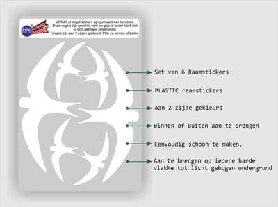 Jerma - Zwaluw - Wit - Raamstickers - Sticker - 6 vogels - 2 van 18.5x8 - 4 van 9x4 cm - Zelfklevend