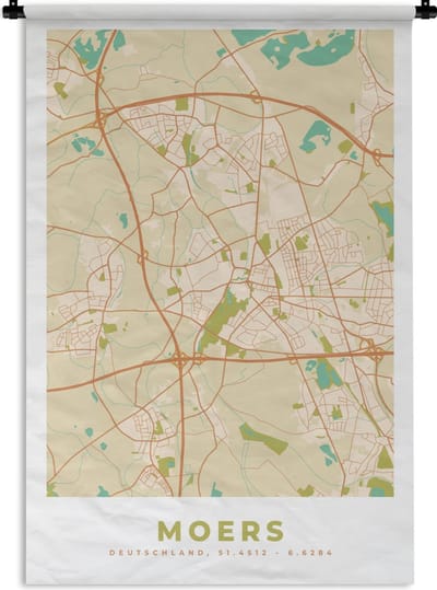 Wandkleed - Wanddoek - Moers - Plattegrond - Vintage - Kaart - Stadskaart - 120x180 cm - Wandtapijt