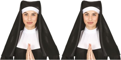 Guirca Nonnen hoofdstukje/kapje - 2x - zwart/wit - verkleed accessoires - volwassenen