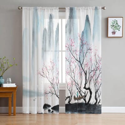 Landschap Chinese Stijl Inkt Raambekleding Tule Moderne Transparante Gordijnen voor Keuken Woonkamer de Slaapkamer Gordijnen Decoratie W135 x H114cm