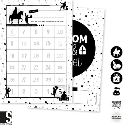 Sinterklaas aftelposter | Welkom Sint & Piet | Suede design aftelkalender A4