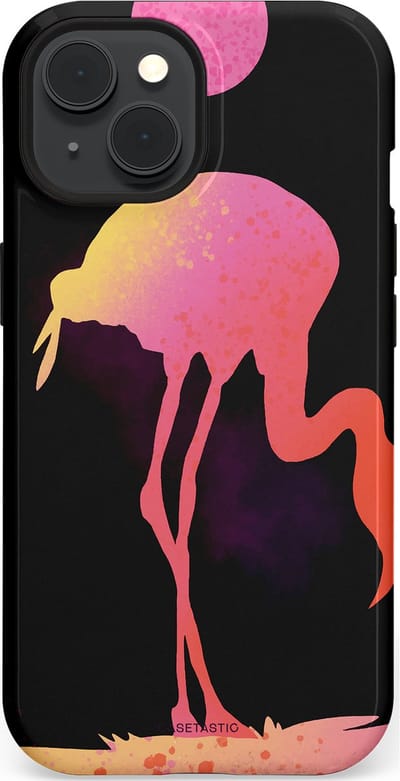 Casetastic Hoesje Geschikt voor Apple iPhone 15 Magsafe - Stijlvolle Beschermende Duo-layer Case - Silhouet Flamingo