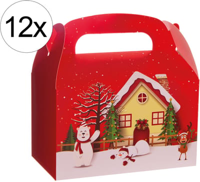 12x Kerst Cadeaudozen – Snoepdoosjes / Traktatiedoosjes – Geschenkverpakking met Handvat – Bonbondozen – Kerst Thema
