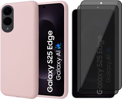 Hoesje geschikt voor Samsung Galaxy S25 Edge - 2x Privacy Screenprotector Volledig Dekkend Glas - Mat Back Case Roze