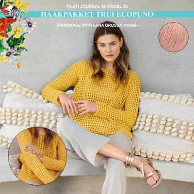 Haakpakket trui met Ecopuno garen model 53 Lana Grossa Filati Journal 69-mt 36/38- perzik 007