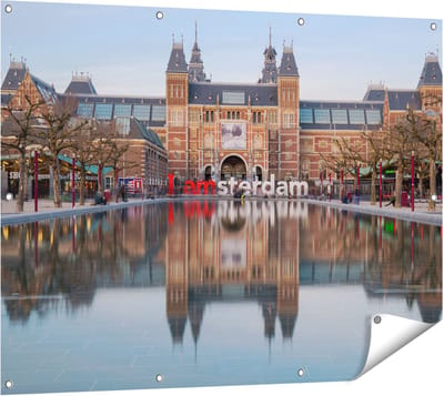 Gards Tuinposter Amsterdam Rijksmuseum - I Amsterdam Tekst - 120x90 cm - Tuindoek - Tuindecoratie - Wanddecoratie buiten - Tuinschilderij