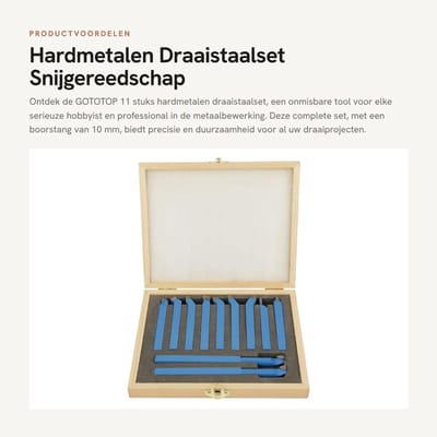 Dailygoods- Draaistaalset 11-delig - Hardmetalen Snijgereedschap - Boren 10 mm - Schachtdraaibank - Houten Opbergdoos - Hoge Slijtvastheid