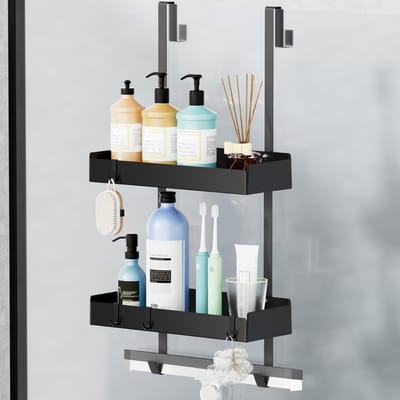 REN® Doucherek - Doucherek Zonder Boren - Doucherek Hangend - Telescopisch Doucherek - Zwart - 12cm x 30cm x 65cm