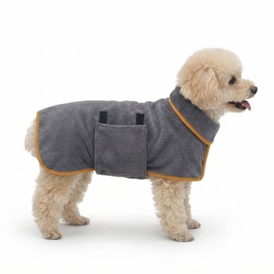Rainbecom - Hondenbadjas - XS - Ruglengte 20-35 cm - Honden Handdoek - Sneldrogende Badjas Hond met Klittenband - Hondenkleding Microvezel - Absorberende Honden - Grijs Oranje