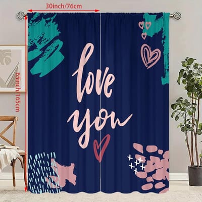 2 STUKS- Ik Hou Van Jou - Gedrukt gordijn - Polyestermateriaal - geschikt voor slaapkamer, woonkamer, studeerkamer, privéruimte 23Wx59L(60x150CM)x2 blue